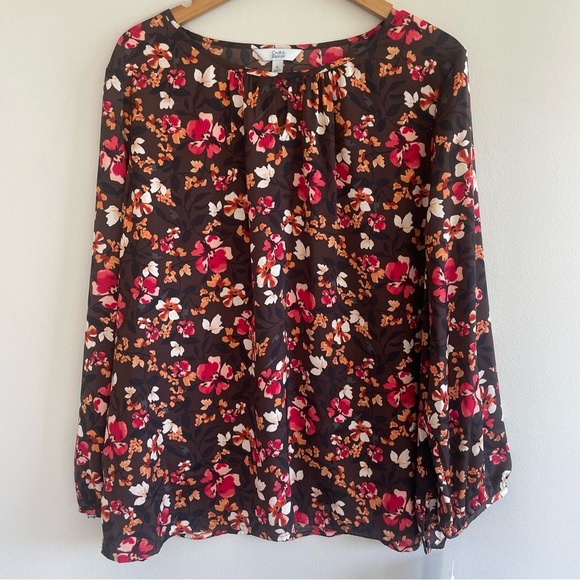 NWT Croft & Barrow Women's Long Sleeve Blouse Brown Floral Size XL - Picture 1 of 10